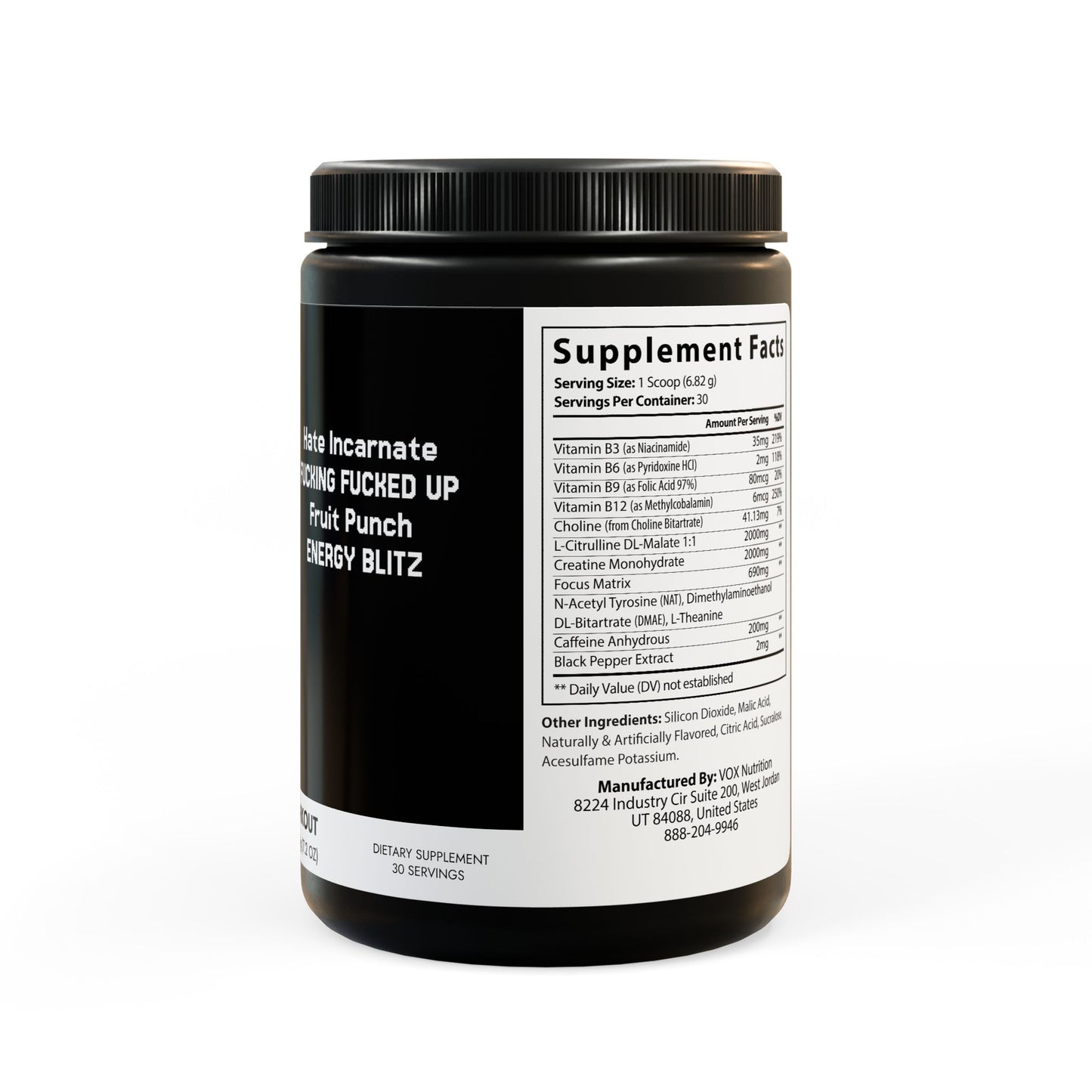 Hate Incarnate FUCKING FUCKED UP Fruit Punch ENERGY BLITZ Pre-Workout Supplement, Fruit Punch (204g, 7.1oz)
