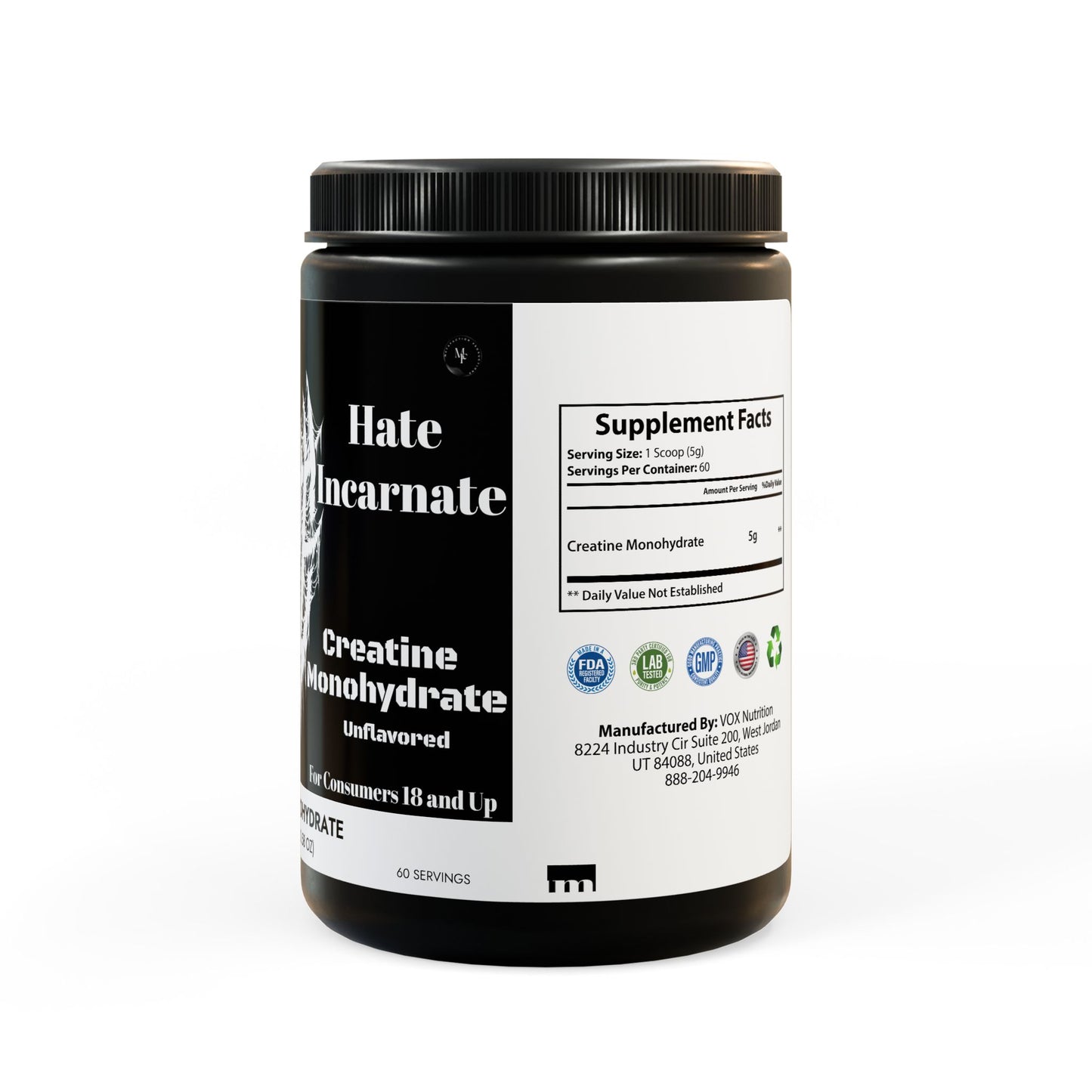 Hate Incarnate Creatine Monohydrate Supplement (300g, 10.58oz)
